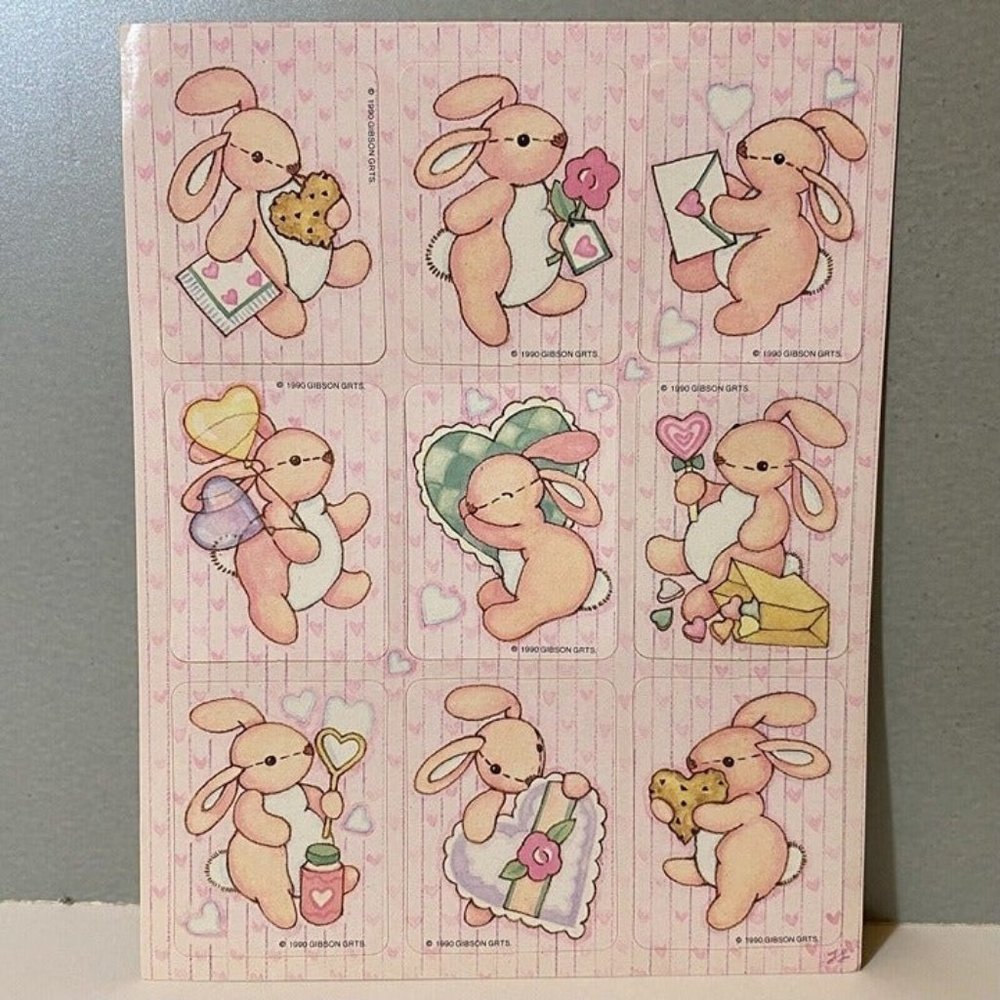 Vintage Gibson Pink Rabbit Bunny Stickers